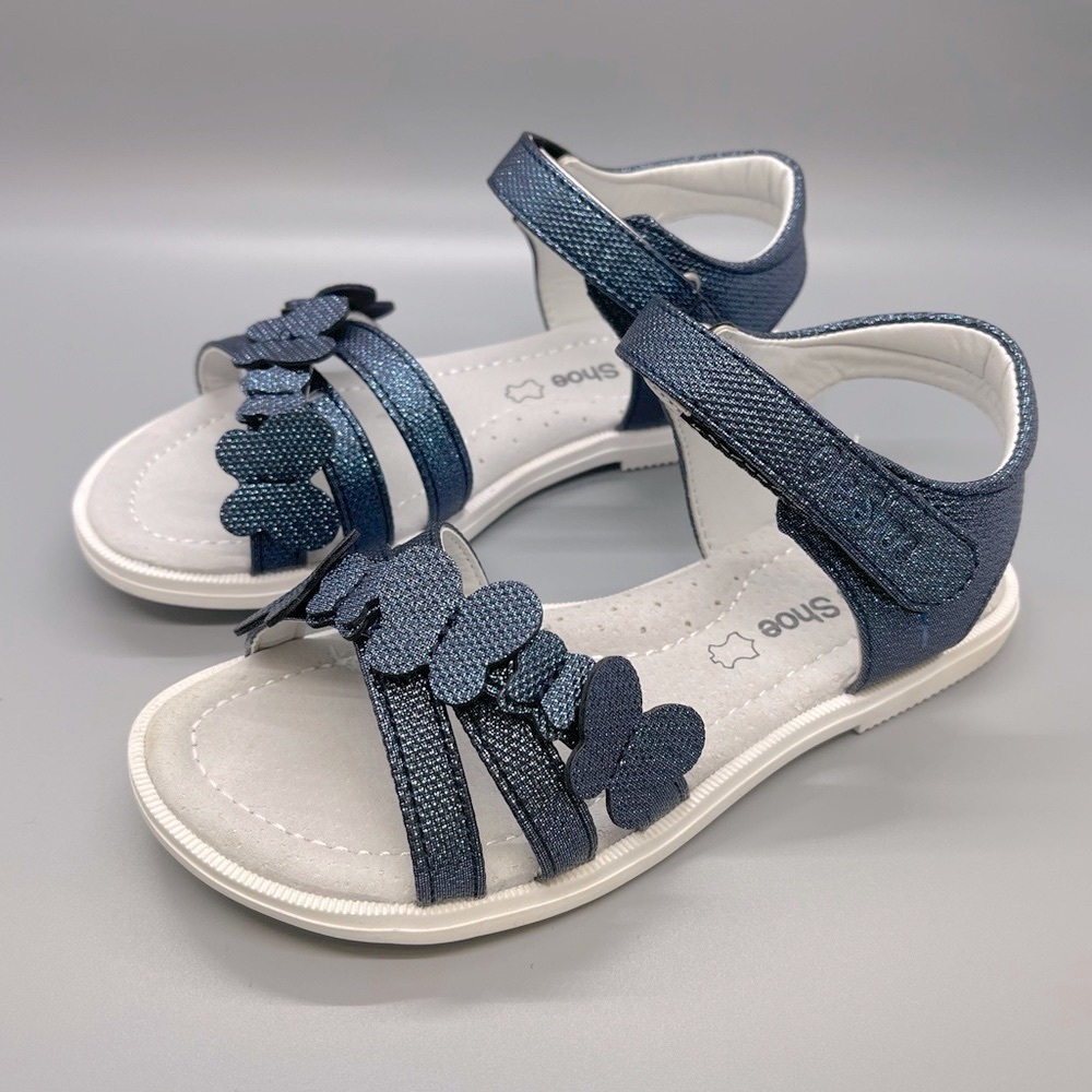 NWT Navy Blue Girls Butterfly Leather Sandals US 11.5, 12, 13, 1, 2, 3